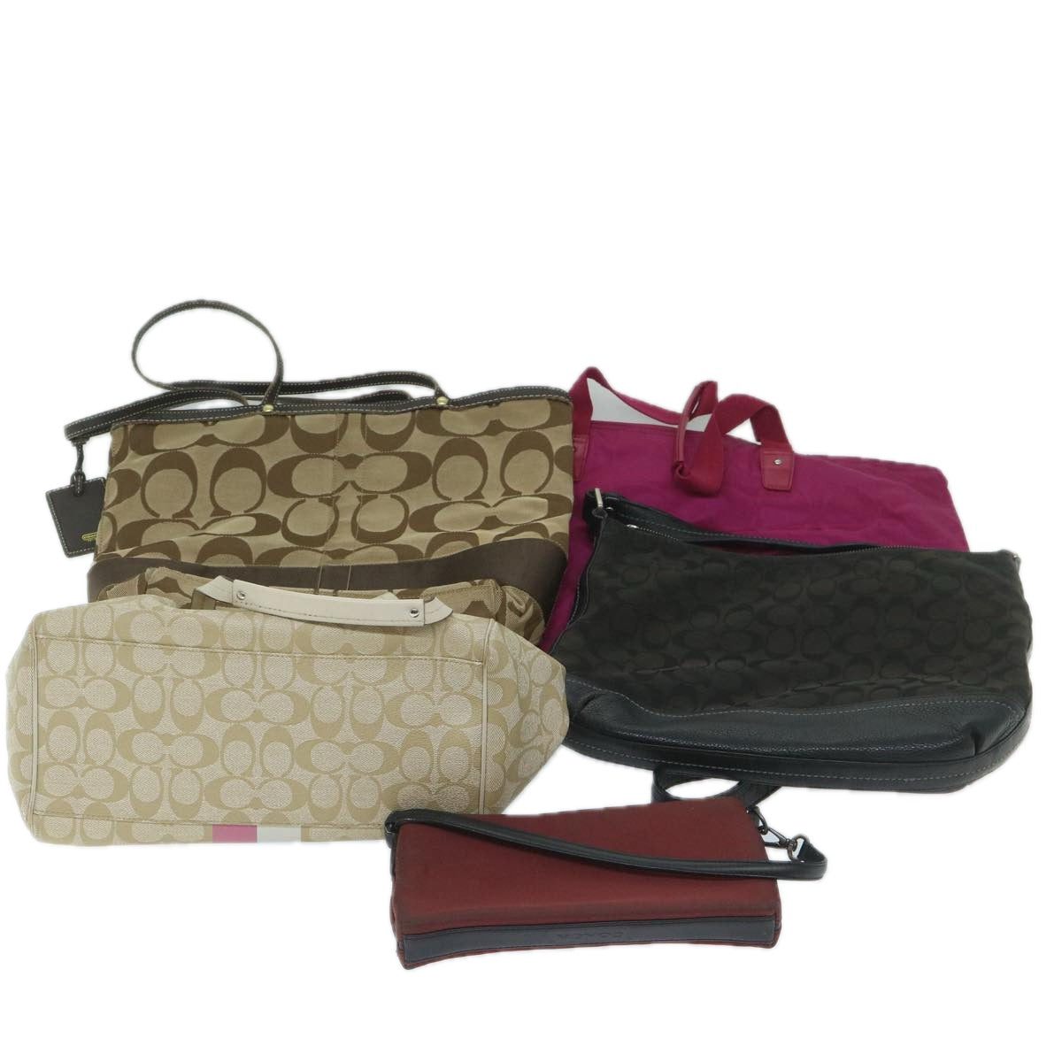 Coach Signature Shoulder Bag Canvas Leather Nylon 5Set Beige Pink Auth ar10804 - 0