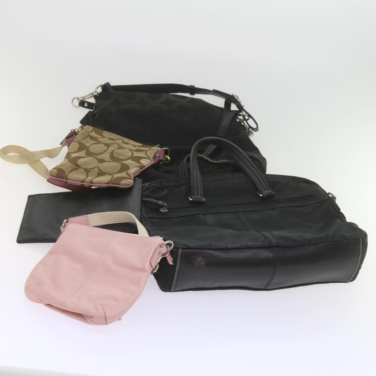 Coach Signature Shoulder Bag Leather Canvas 5Set Black Beige Auth ar10809 - 0
