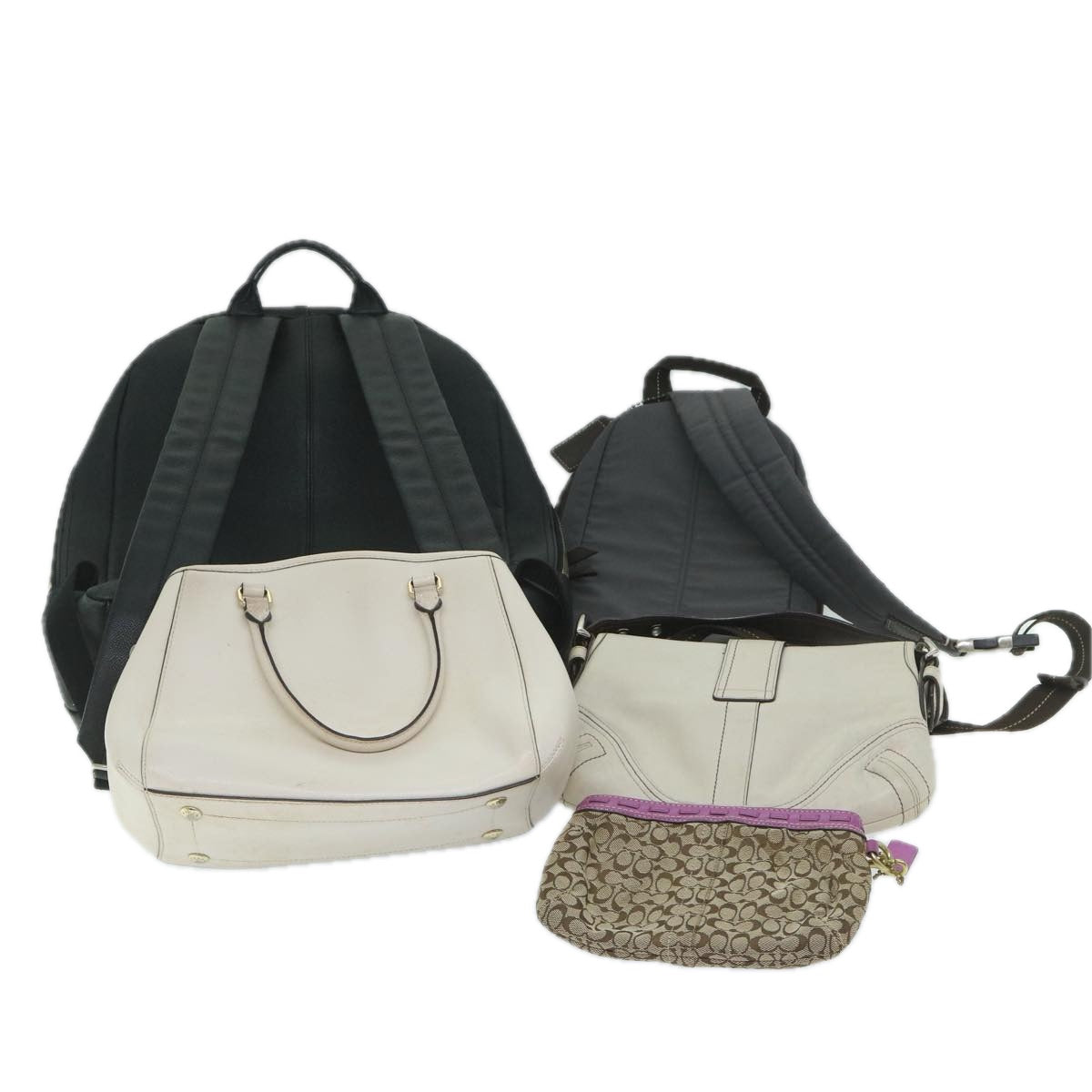 Coach Signature Backpack Shoulder Bag Canvas Leather 5Set Beige Auth ar10810