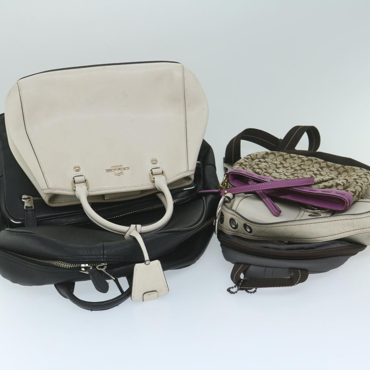 Coach Signature Backpack Shoulder Bag Canvas Leather 5Set Beige Auth ar10810
