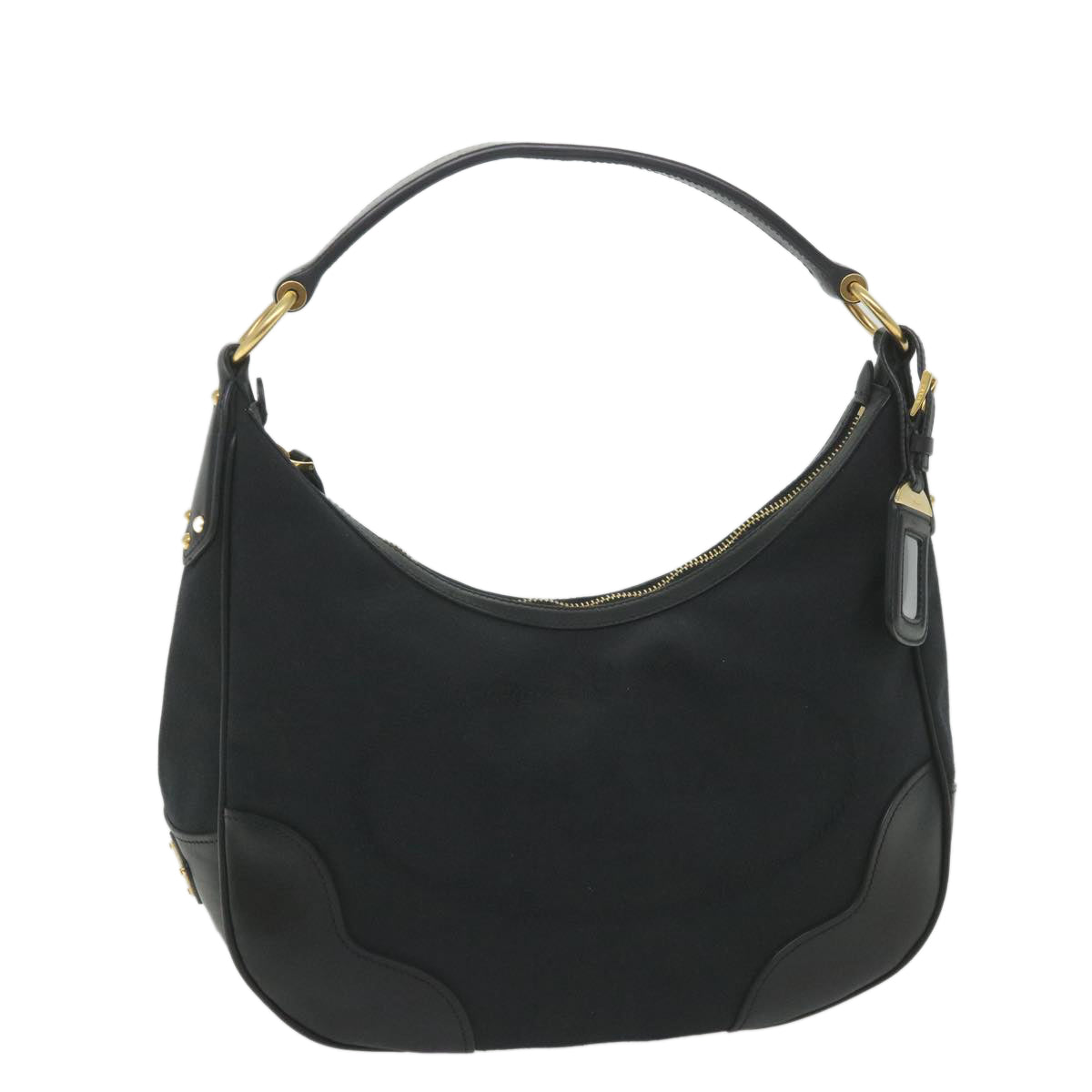 PRADA Shoulder Bag Canvas Leather Black Auth ar10819