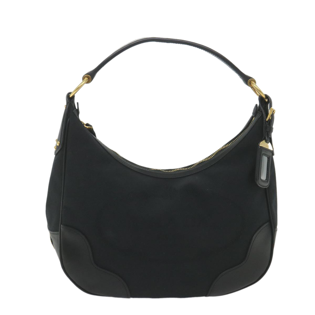 PRADA Shoulder Bag Canvas Leather Black Auth ar10819