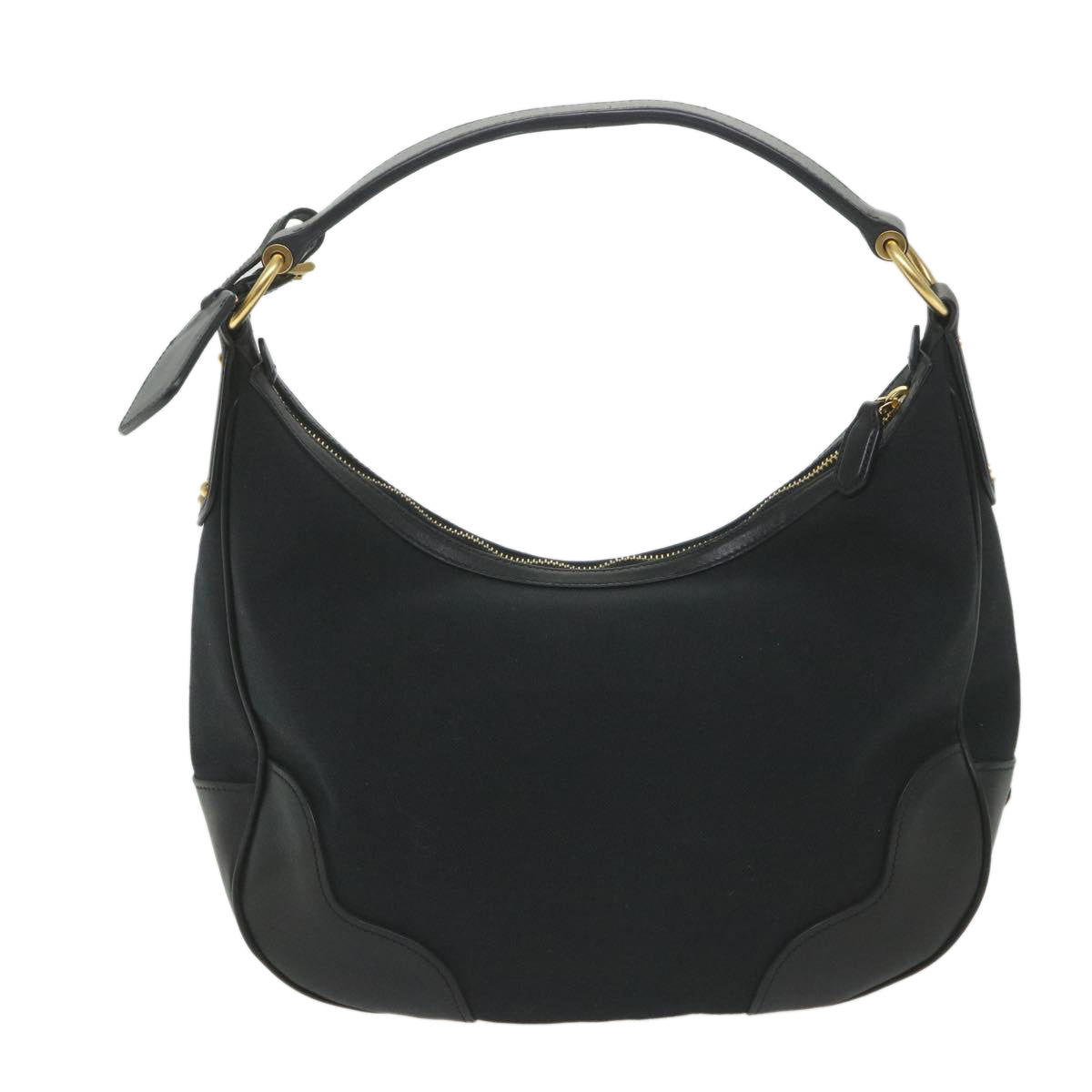 PRADA Shoulder Bag Canvas Leather Black Auth ar10819