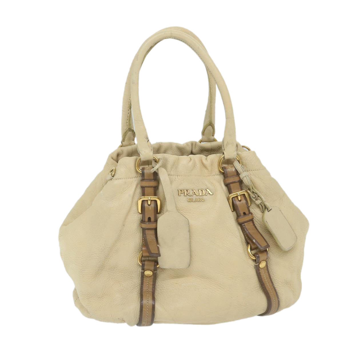 PRADA Shoulder Bag Leather Beige Auth ar10845B