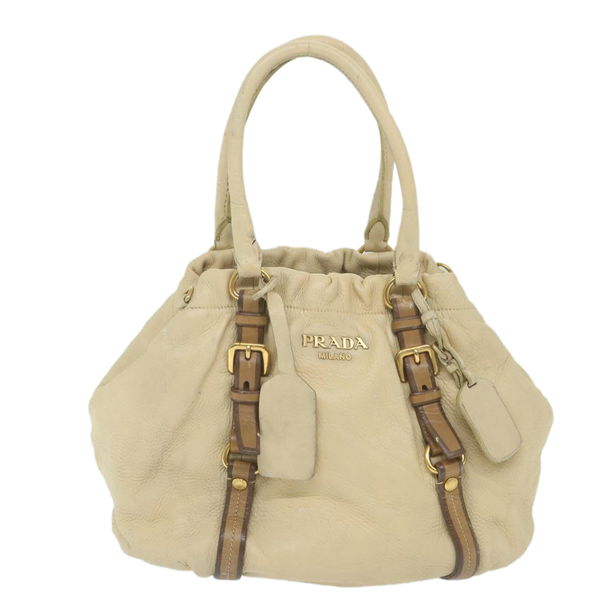 PRADA Shoulder Bag Leather Beige Auth ar10845B