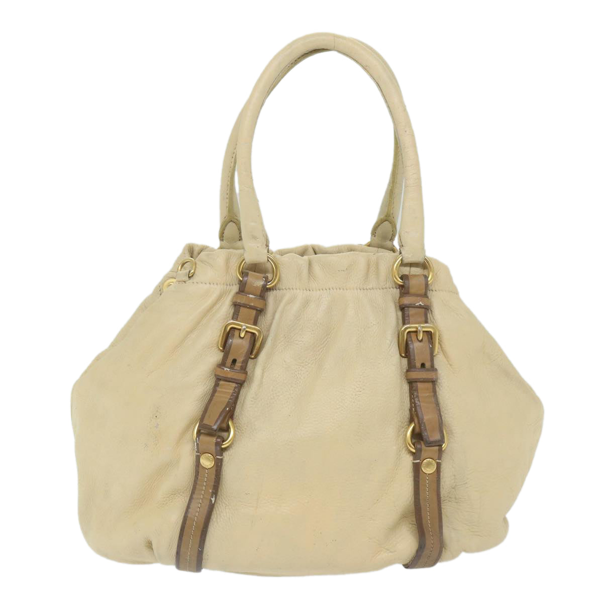 PRADA Shoulder Bag Leather Beige Auth ar10845B - 0