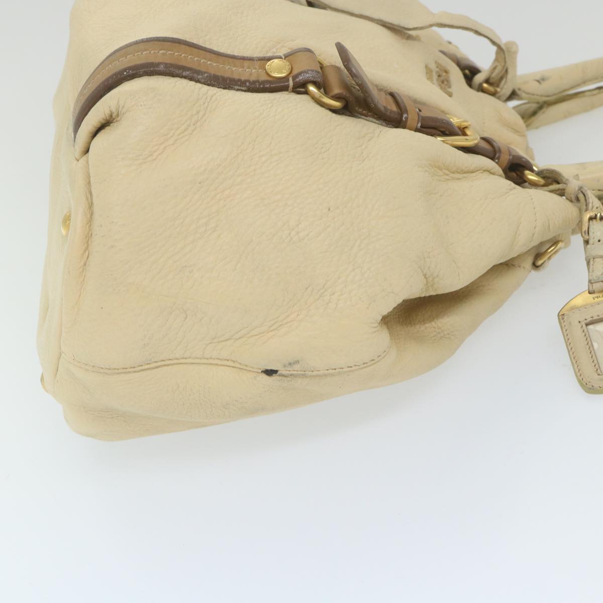 PRADA Shoulder Bag Leather Beige Auth ar10845B