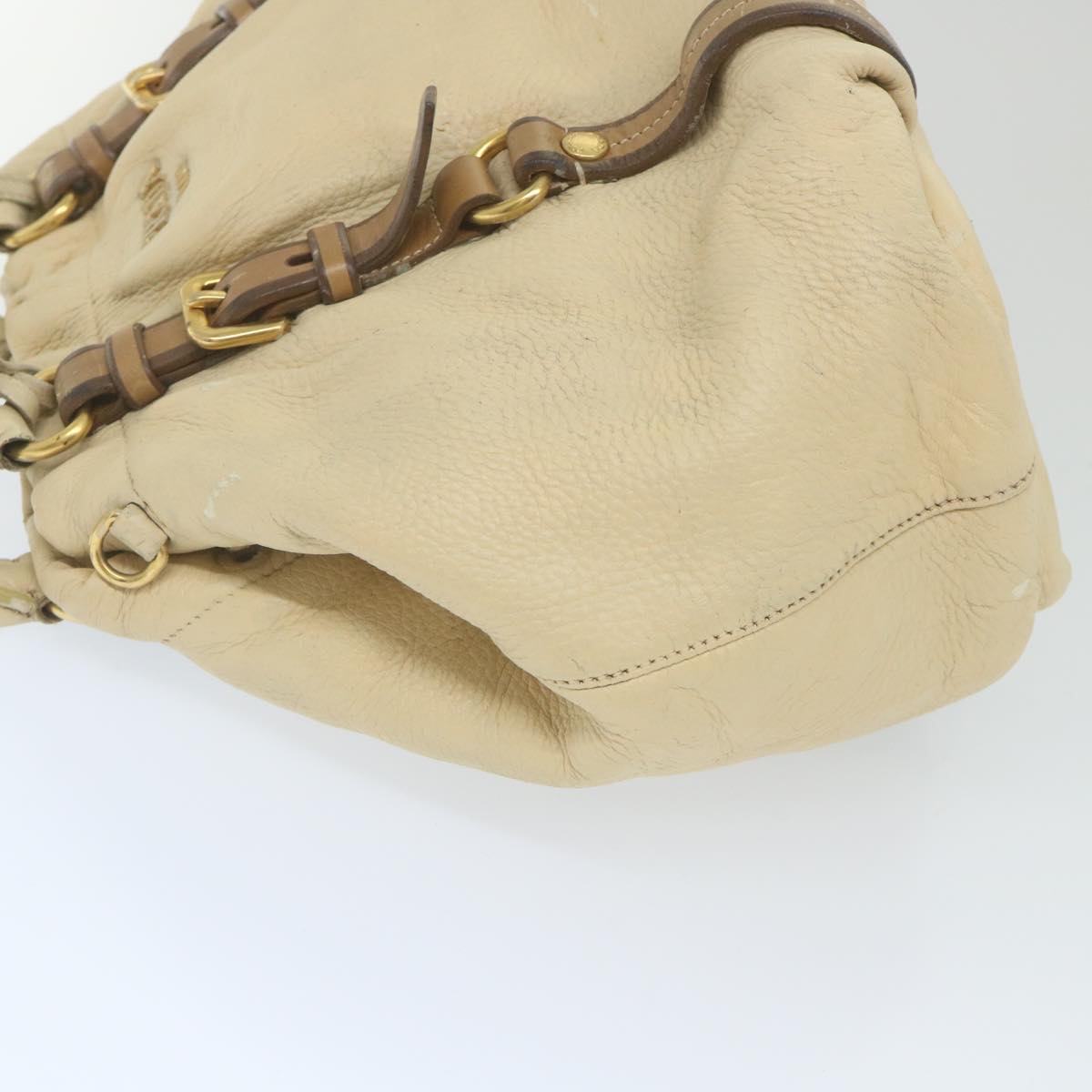 PRADA Shoulder Bag Leather Beige Auth ar10845B