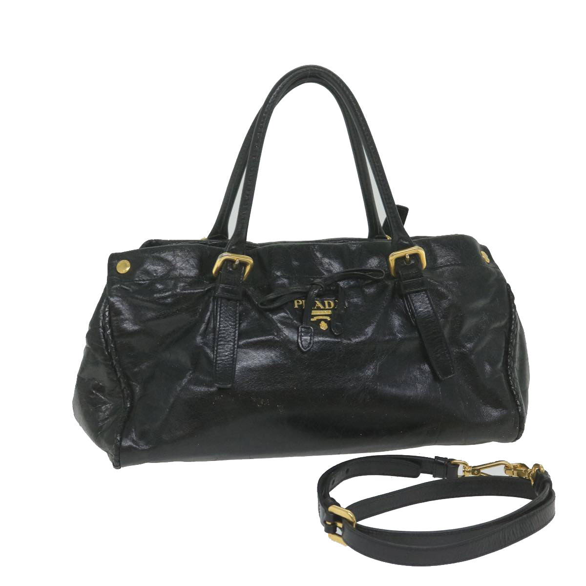 PRADA Hand Bag Leather Black Auth ar10856B