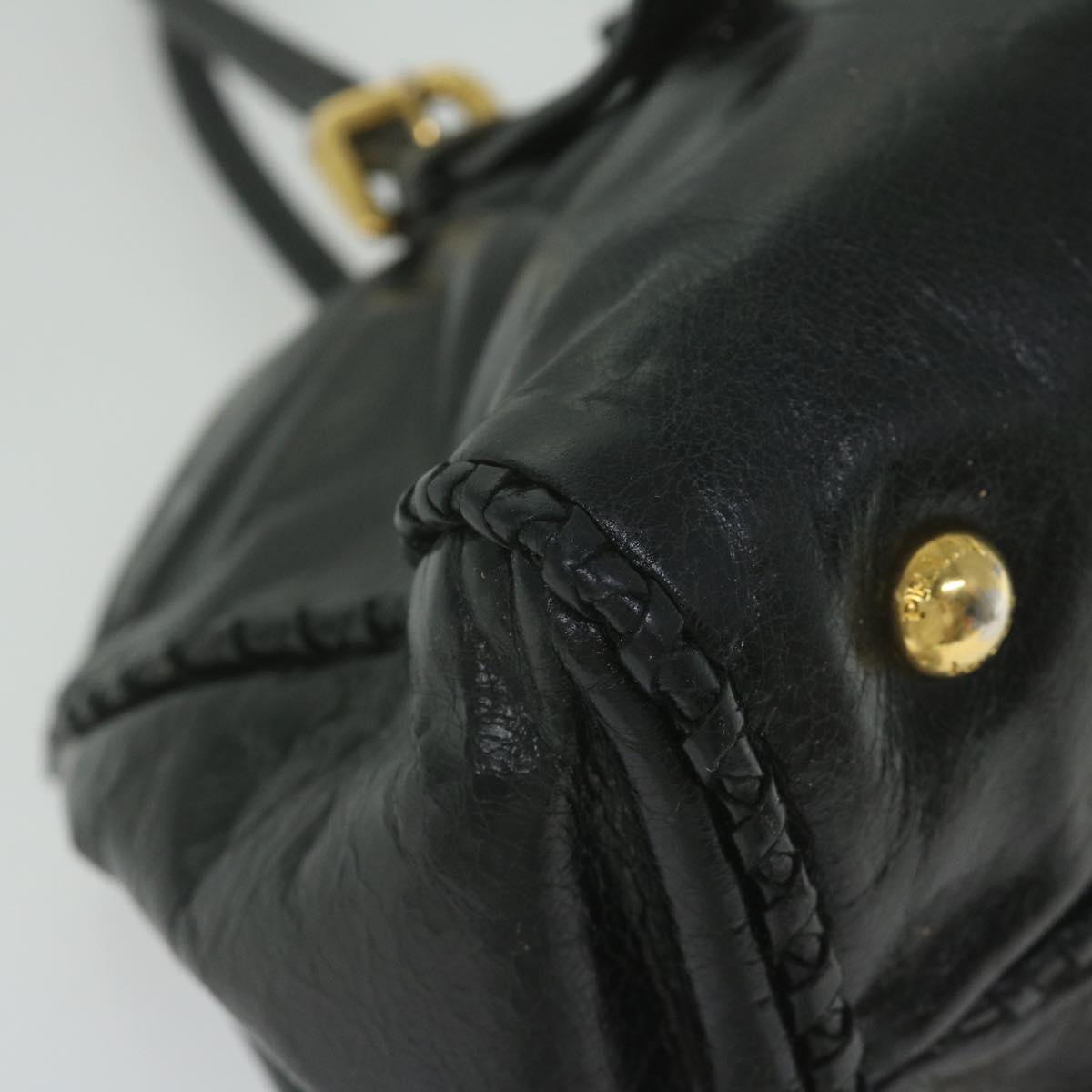 PRADA Hand Bag Leather Black Auth ar10856B