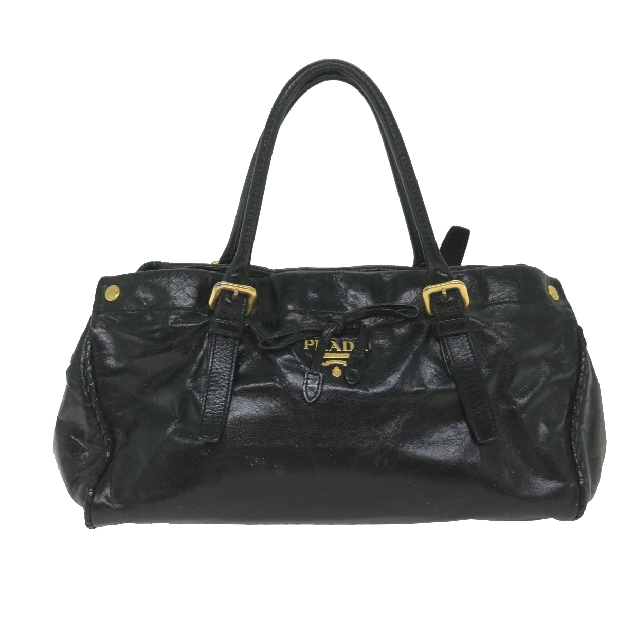 PRADA Hand Bag Leather Black Auth ar10856B - 0