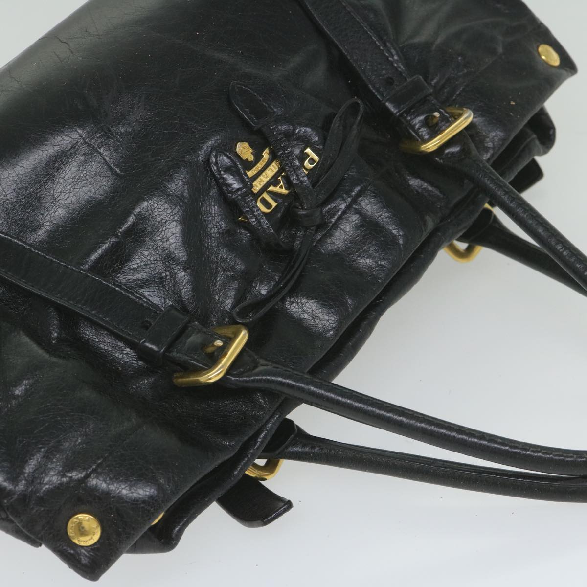 PRADA Hand Bag Leather Black Auth ar10856B
