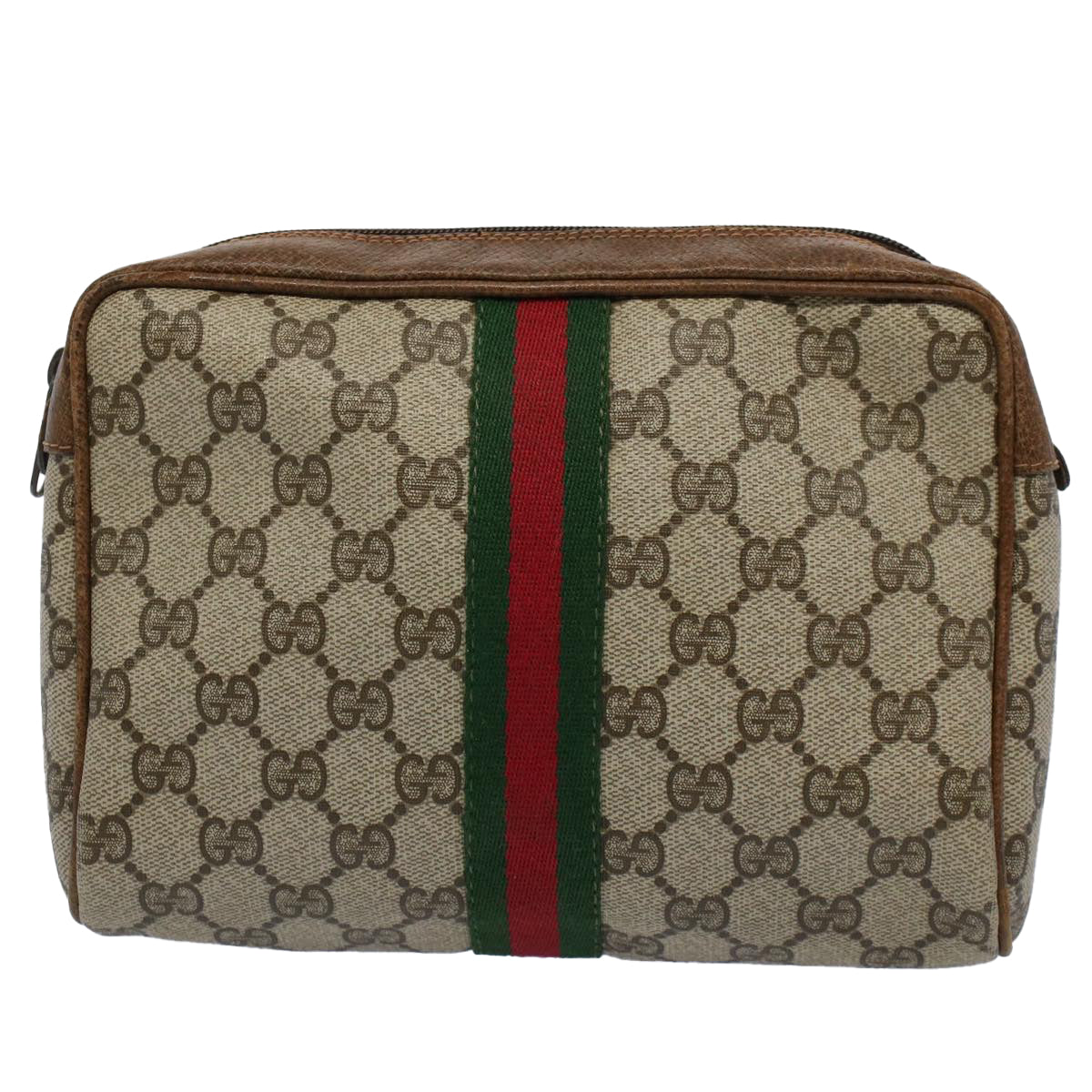 GUCCI GG Supreme Web Sherry Line Clutch Bag Beige Red Green 98 69 Auth ar10859