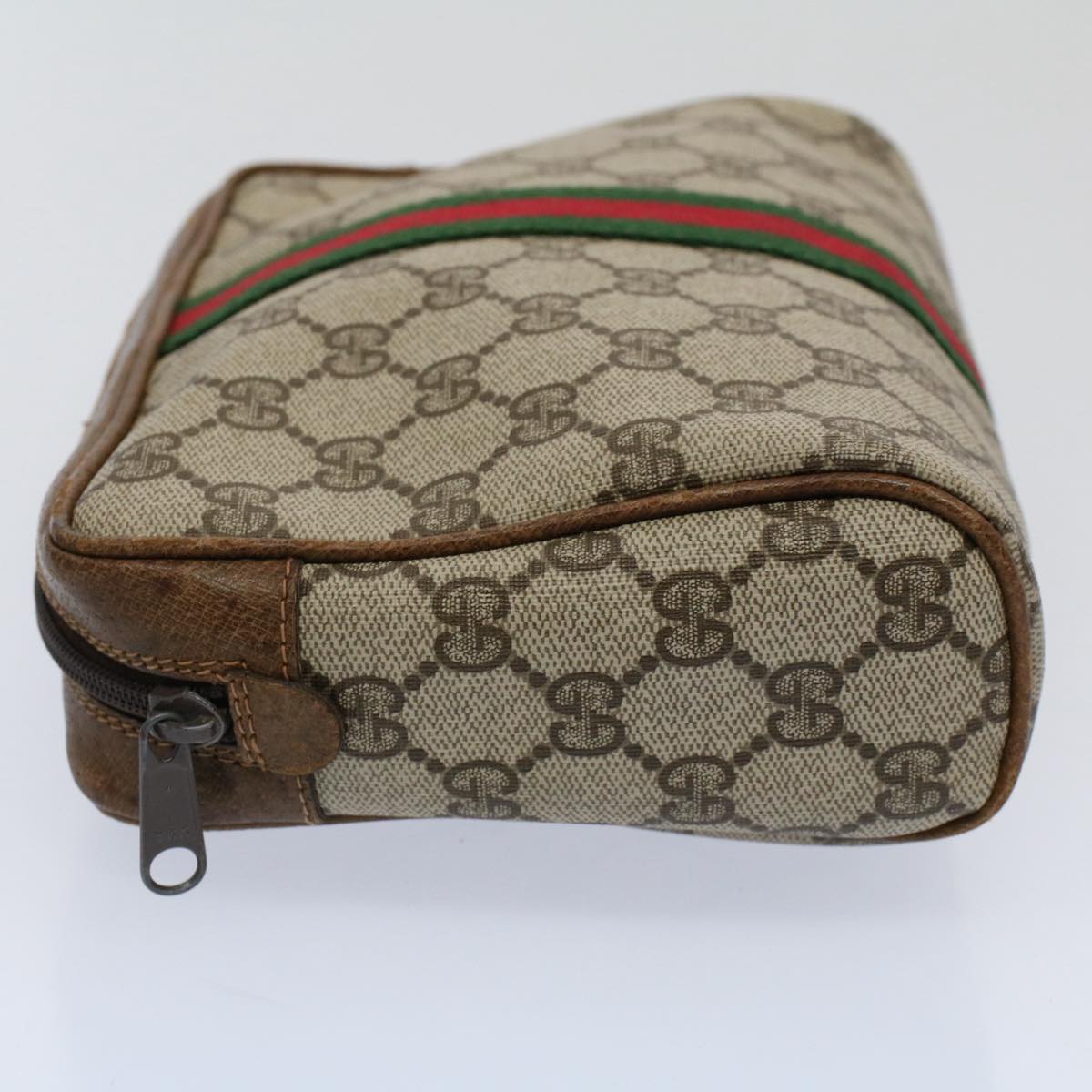 GUCCI GG Supreme Web Sherry Line Clutch Bag Beige Red Green 98 69 Auth ar10859