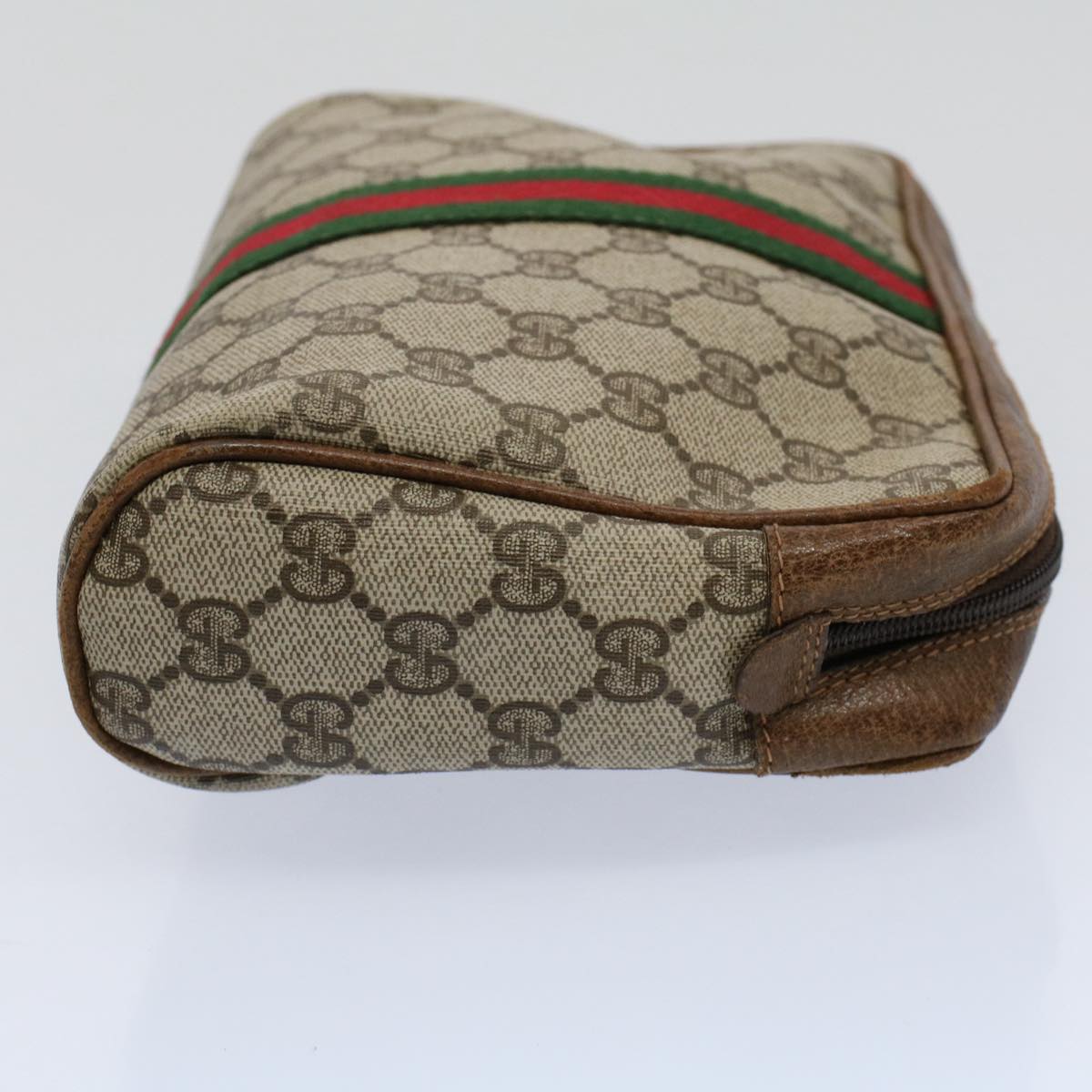 GUCCI GG Supreme Web Sherry Line Clutch Bag Beige Red Green 98 69 Auth ar10859