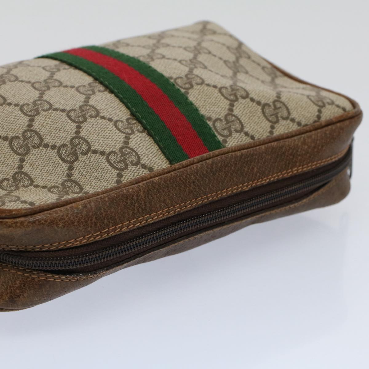 GUCCI GG Supreme Web Sherry Line Clutch Bag Beige Red Green 98 69 Auth ar10859