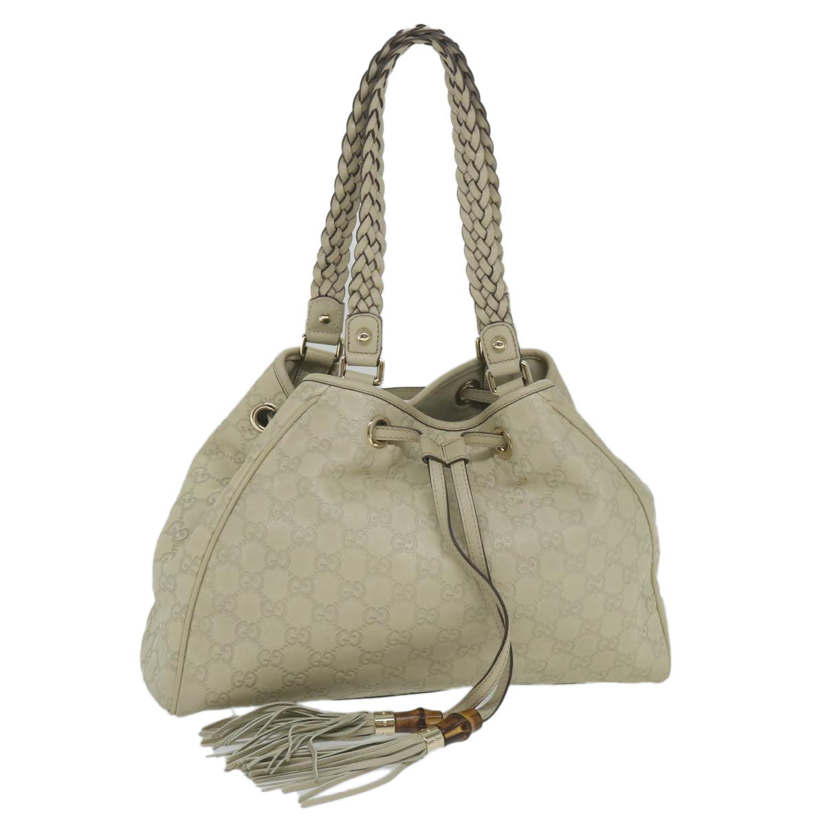 GUCCI GG Canvas Guccissima Shoulder Bag White 170582 Auth ar10868