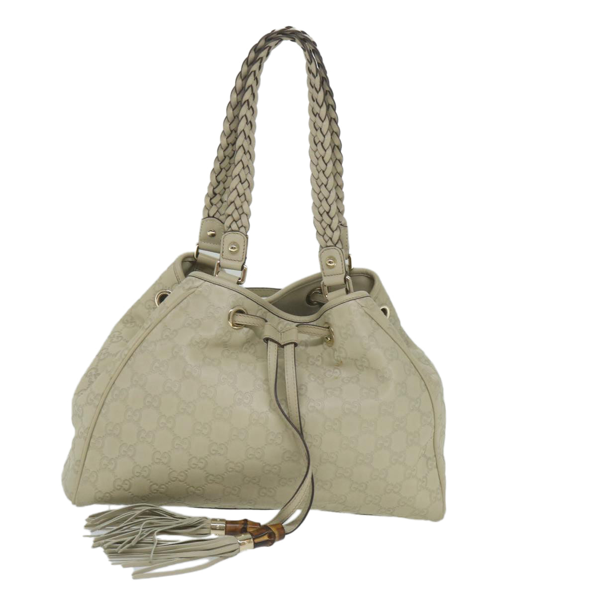 GUCCI GG Canvas Guccissima Shoulder Bag White 170582 Auth ar10868