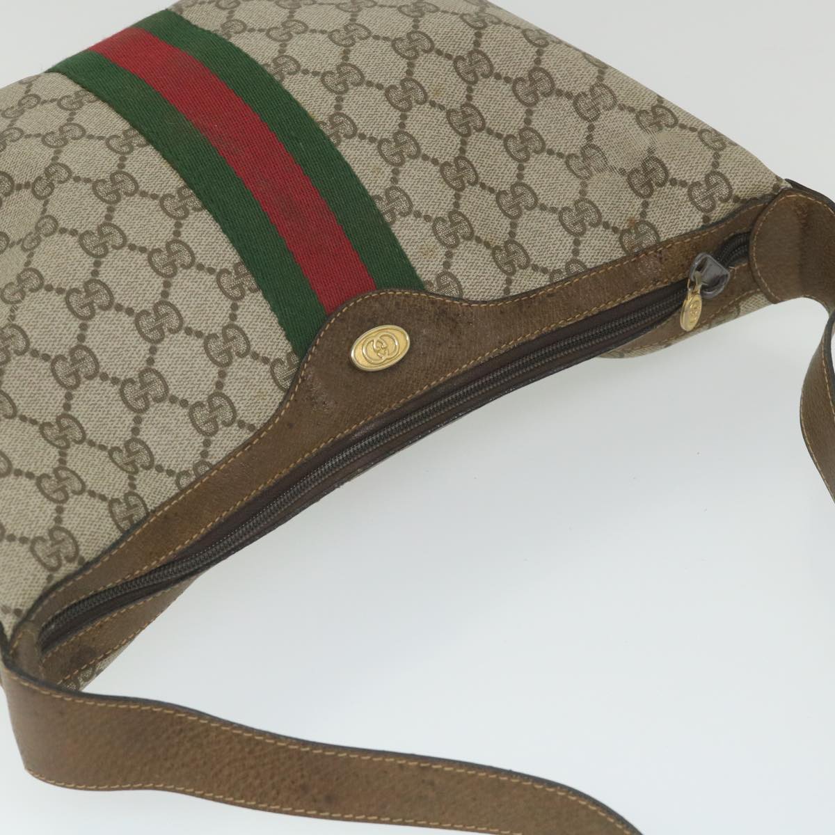 GUCCI GG Supreme Web Sherry Line Shoulder Bag Beige Red 001 3840 5 Auth ar10877