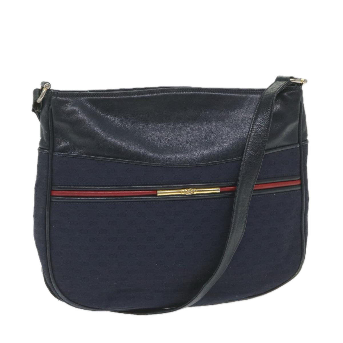 GUCCI Micro GG Canvas Shoulder Bag Navy Red Auth ar10882