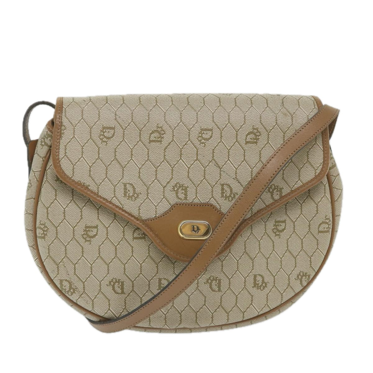 Christian Dior Honeycomb Canvas Shoulder Bag PVC Leather Beige Auth ar10883