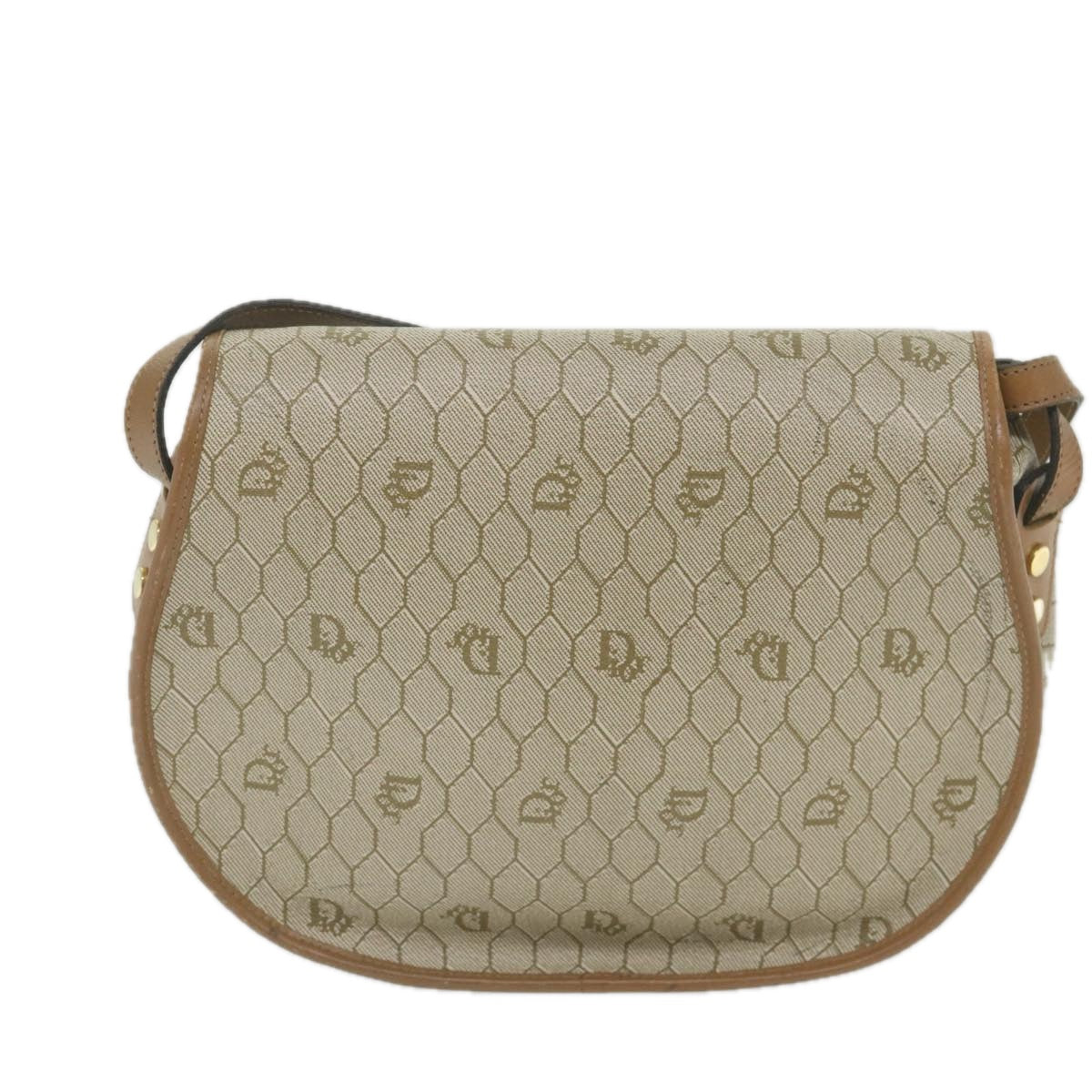 Christian Dior Honeycomb Canvas Shoulder Bag PVC Leather Beige Auth ar10883