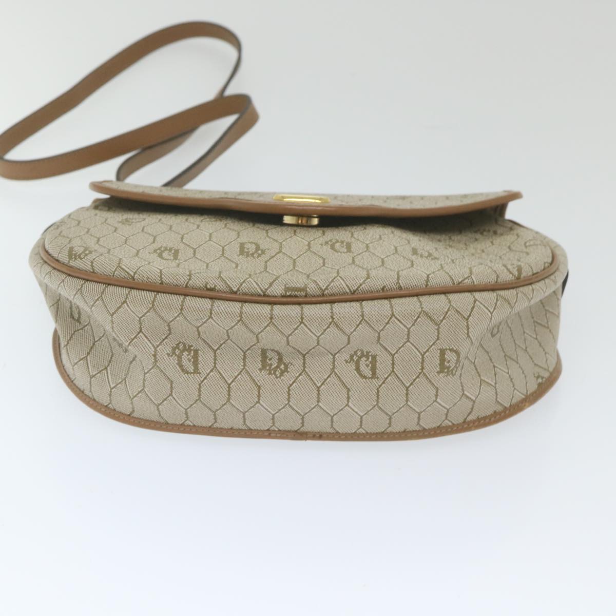 Christian Dior Honeycomb Canvas Shoulder Bag PVC Leather Beige Auth ar10883