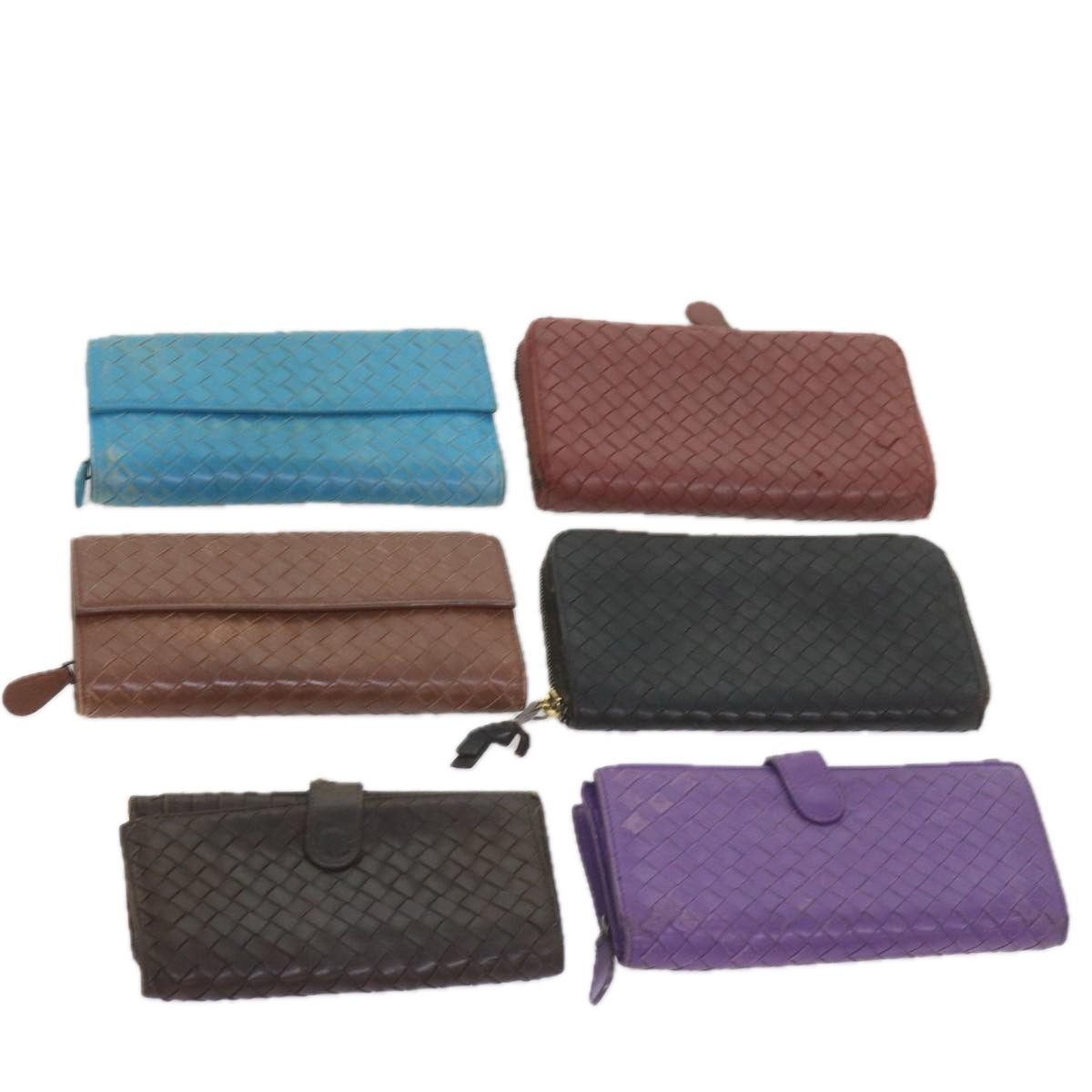 BOTTEGA VENETA INTRECCIATO Wallet Leather 6Set Brown Blue purple Auth ar10903