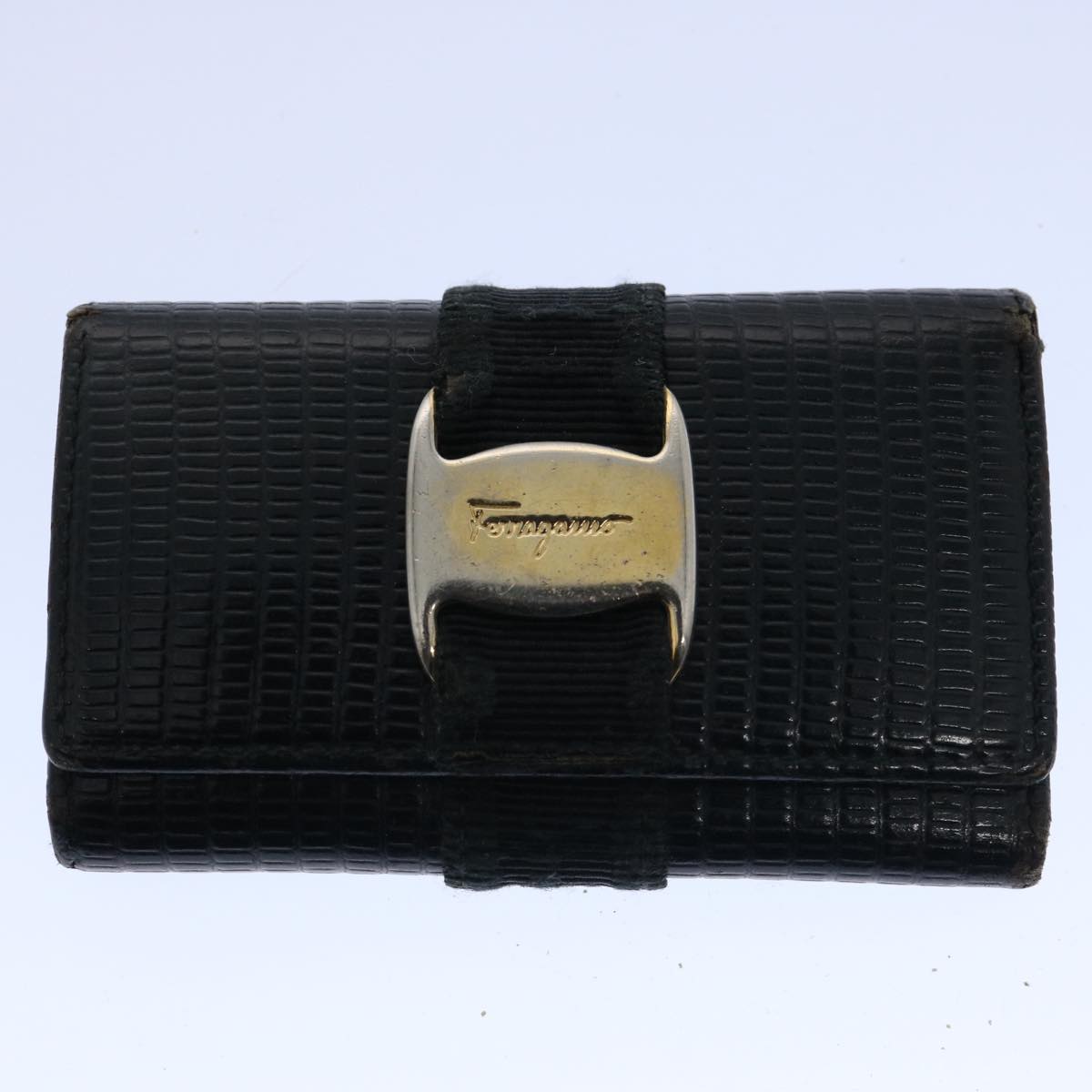 Salvatore Ferragamo Key Holder Wallet Leather 10set Black White Auth ar10910