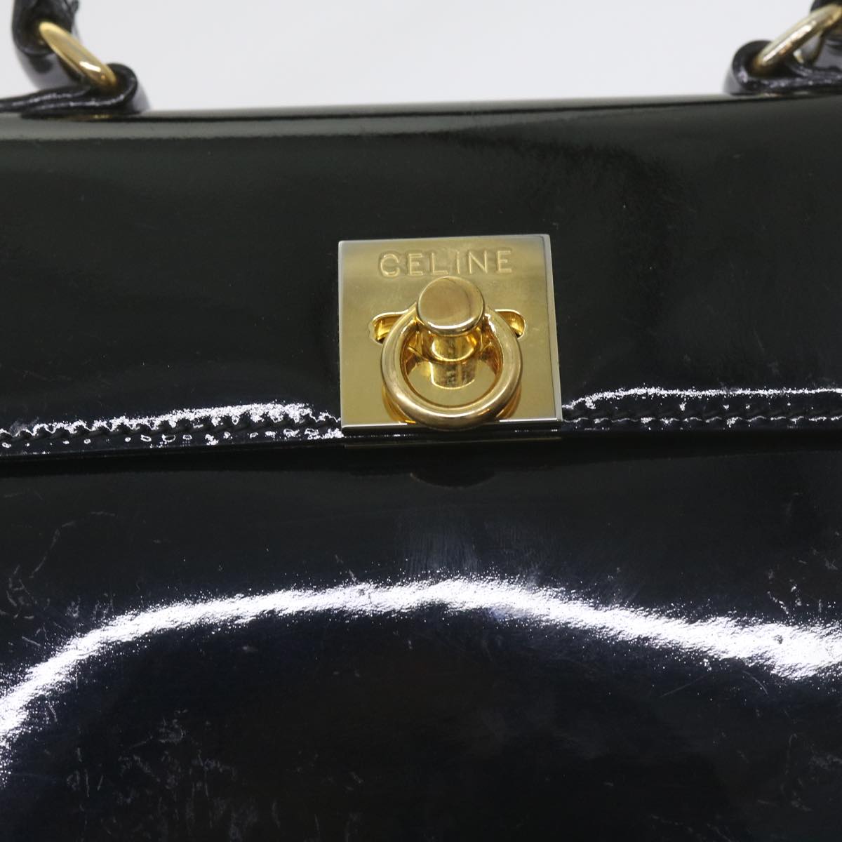CELINE Hand Bag Patent leather 2way Black Auth ar10948B