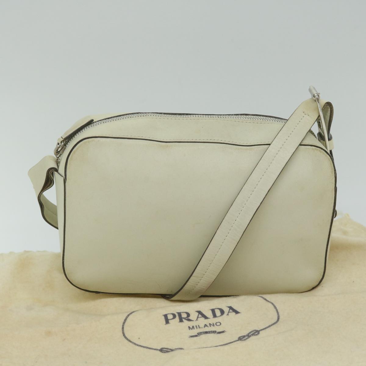 PRADA Shoulder Bag Leather White Auth ar10968B