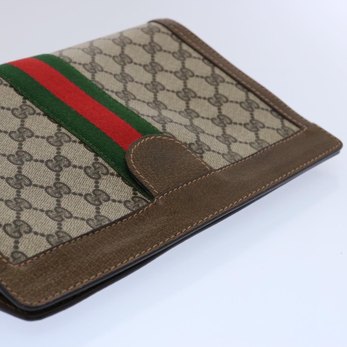 GUCCI GG Supreme Web Sherry Line Clutch Bag Beige Red 001.014.2125 Auth ar10999