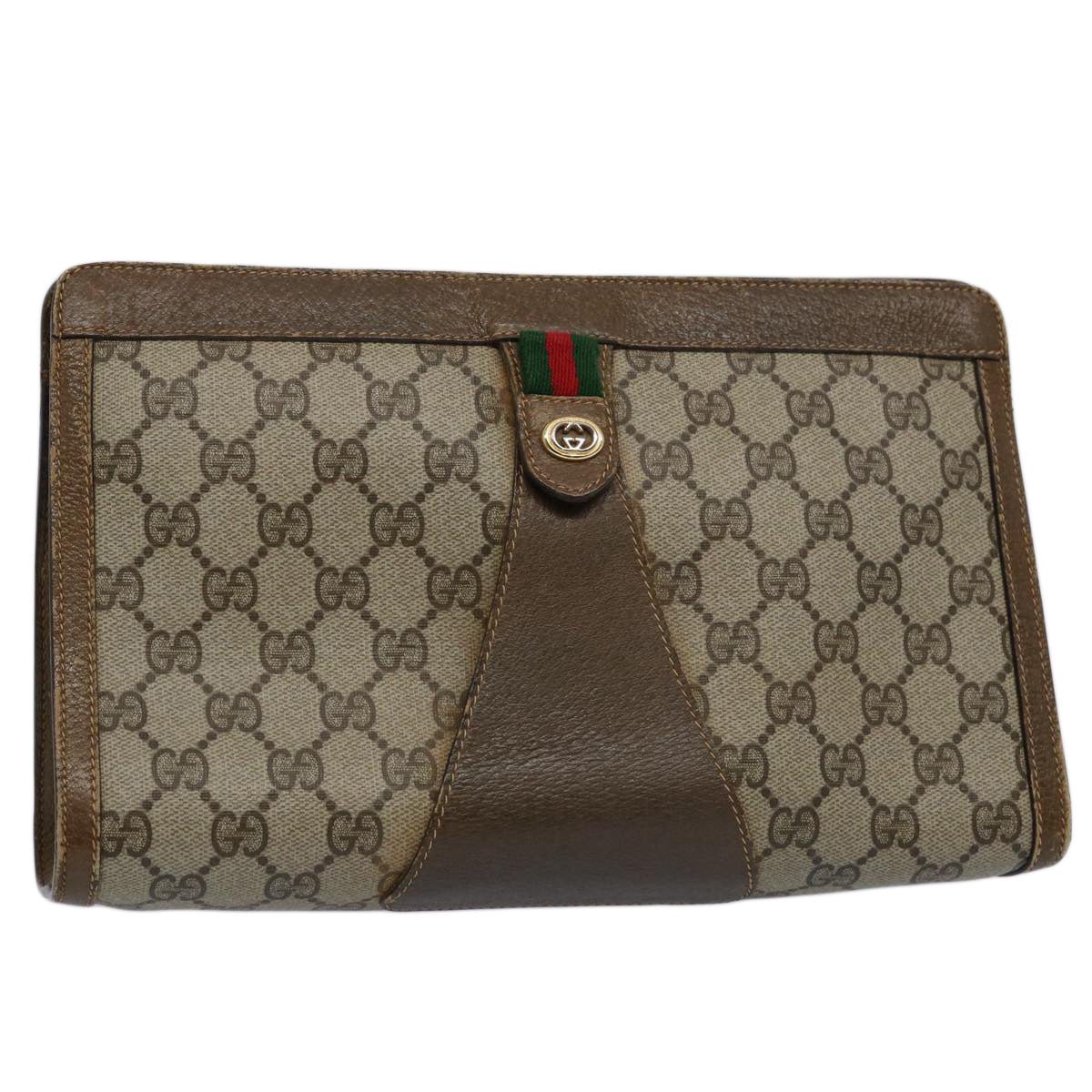 GUCCI GG Supreme Web Sherry Line Clutch Bag Beige Red 89 01 033 Auth ar11009