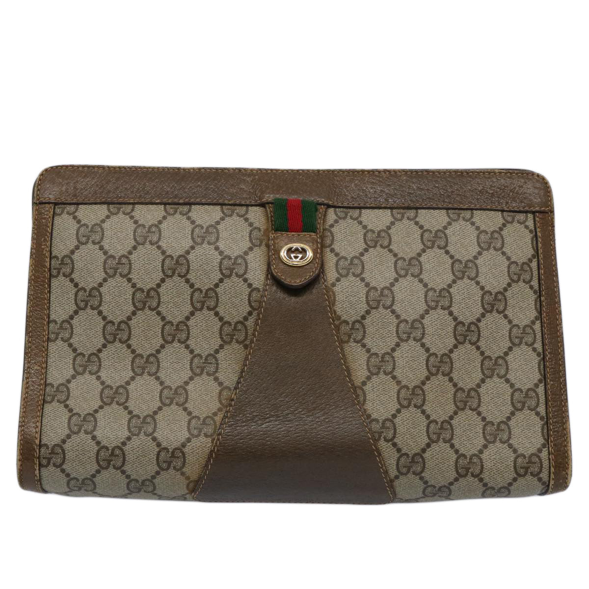 GUCCI GG Supreme Web Sherry Line Clutch Bag Beige Red 89 01 033 Auth ar11009 - 0