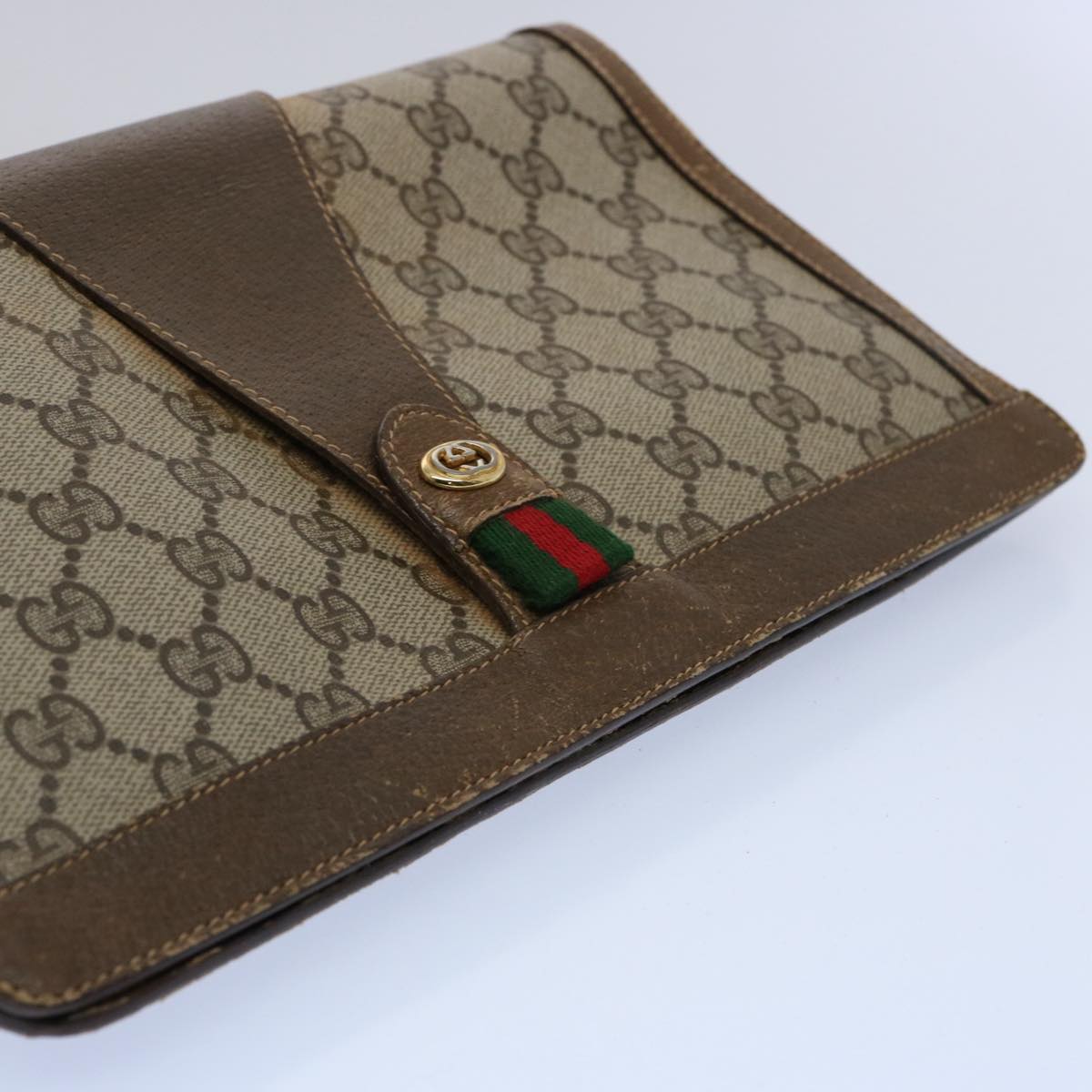 GUCCI GG Supreme Web Sherry Line Clutch Bag Beige Red 89 01 033 Auth ar11009