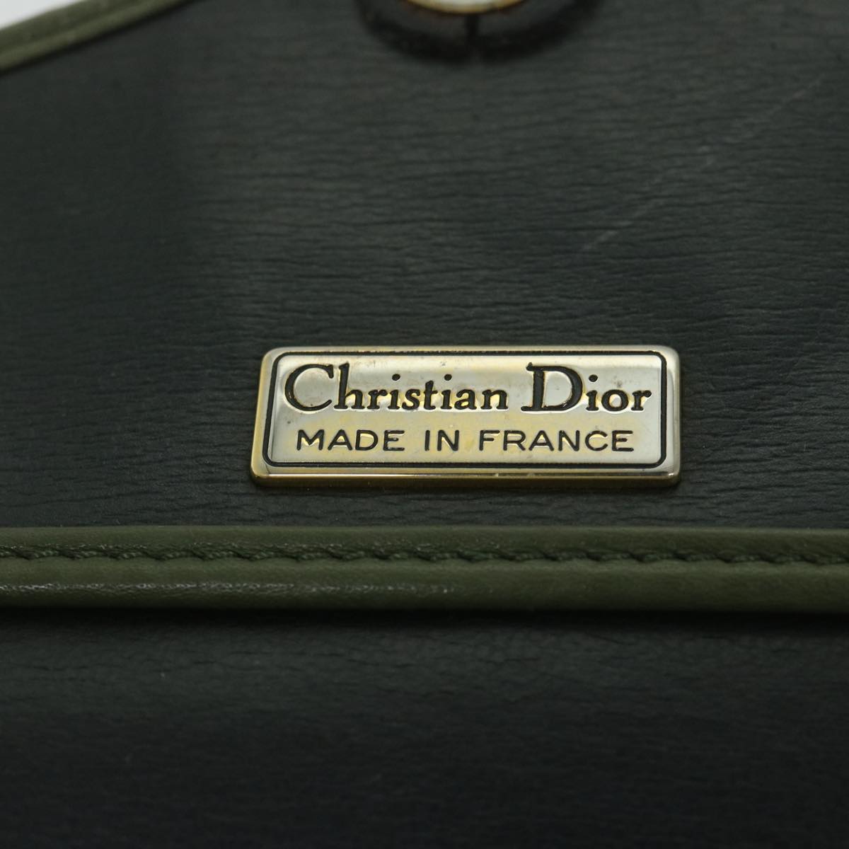 Christian Dior Shoulder Bag Leather Khaki Auth ar11016