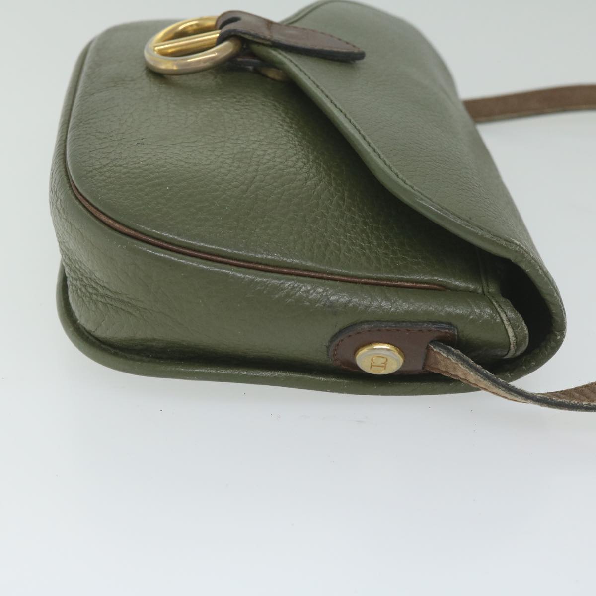 Christian Dior Shoulder Bag Leather Khaki Auth ar11016