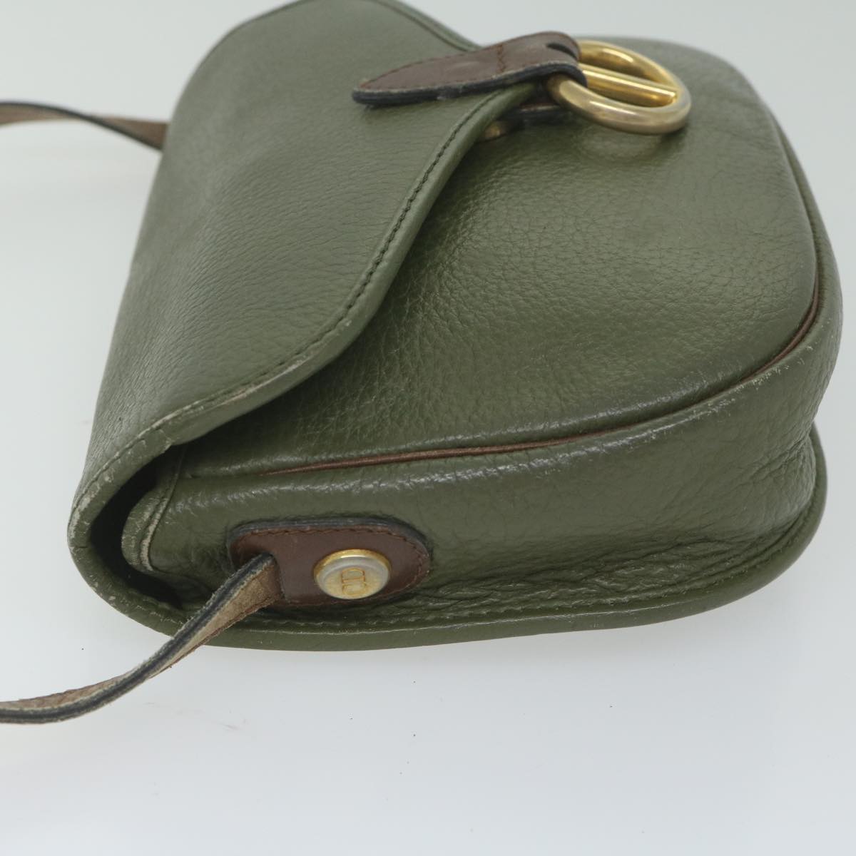 Christian Dior Shoulder Bag Leather Khaki Auth ar11016