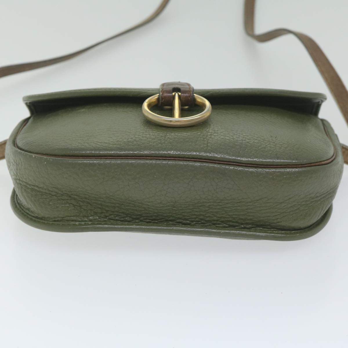 Christian Dior Shoulder Bag Leather Khaki Auth ar11016