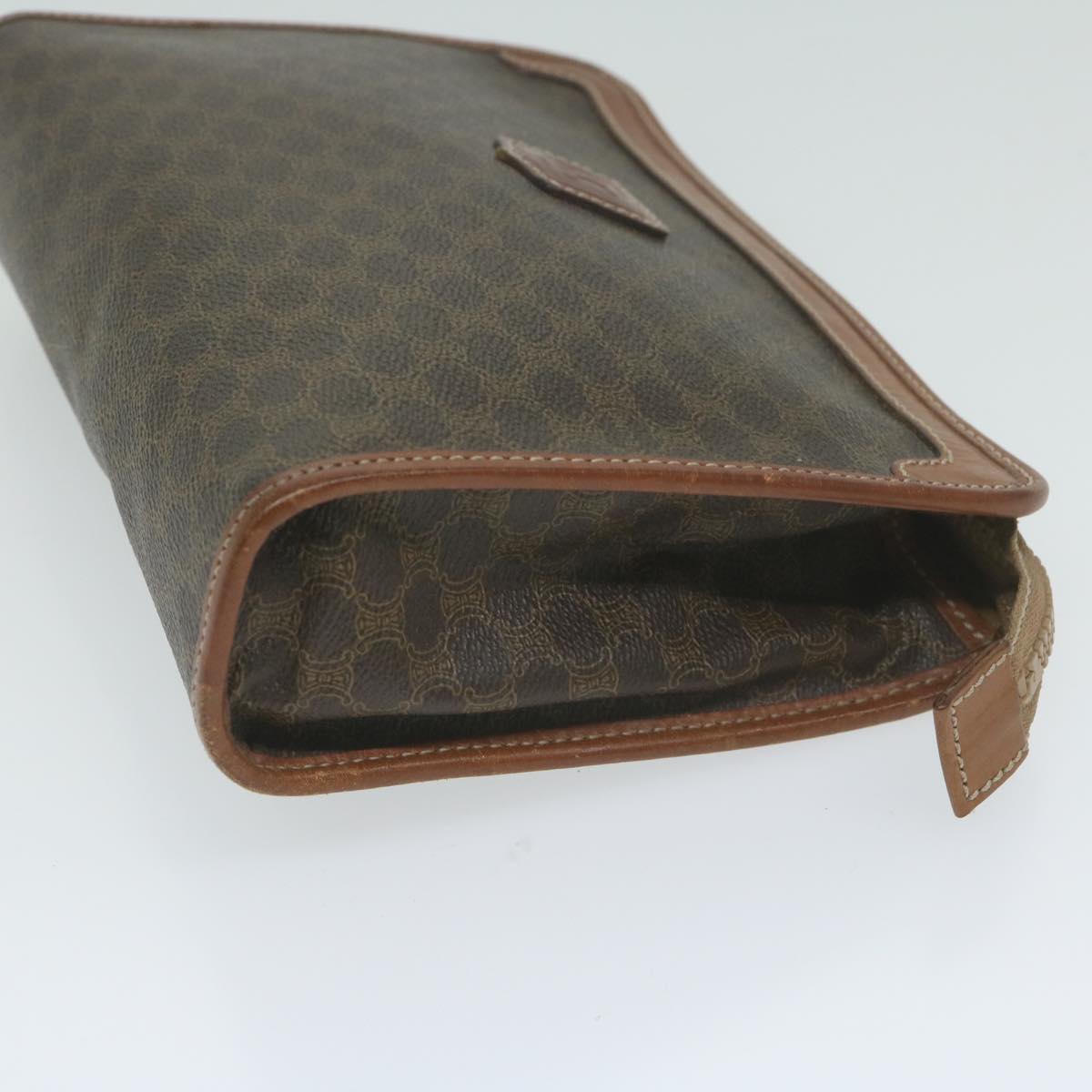 CELINE Macadam Canvas Clutch Bag PVC Leather Brown Auth ar11021