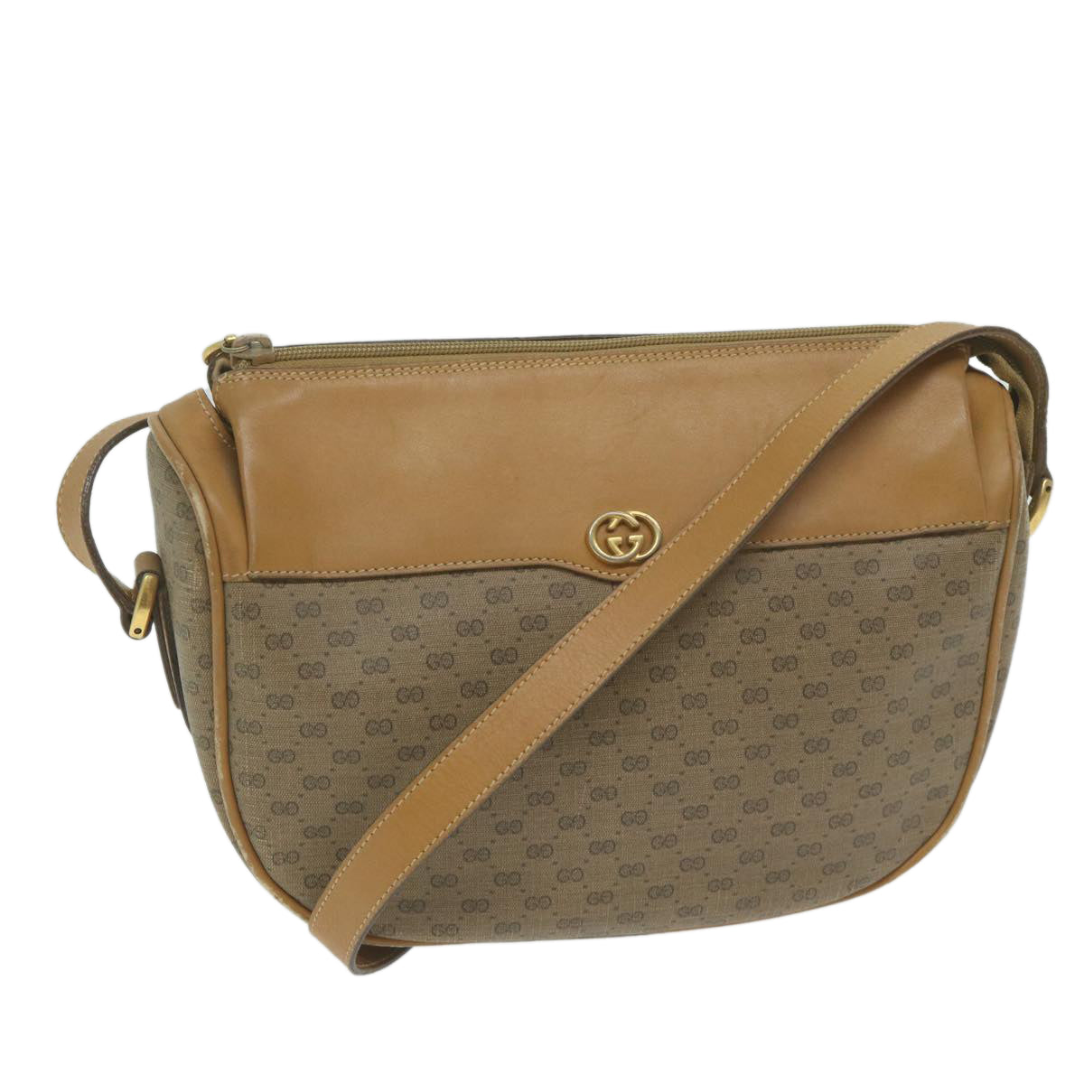 GUCCI Micro GG Canvas Shoulder Bag PVC Beige Auth ar11030