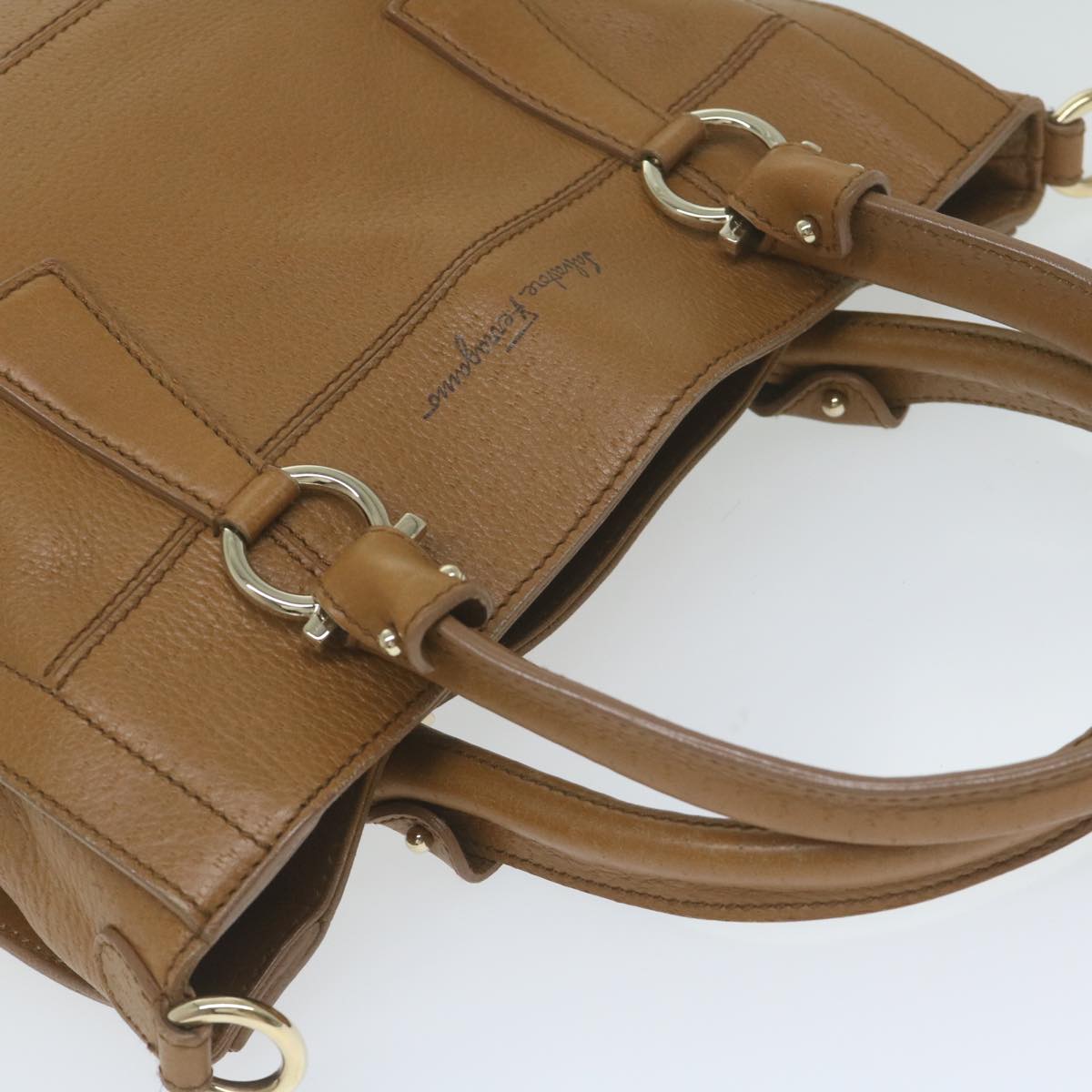 Salvatore Ferragamo Gancini Hand Bag Leather 2way Brown Auth ar11037