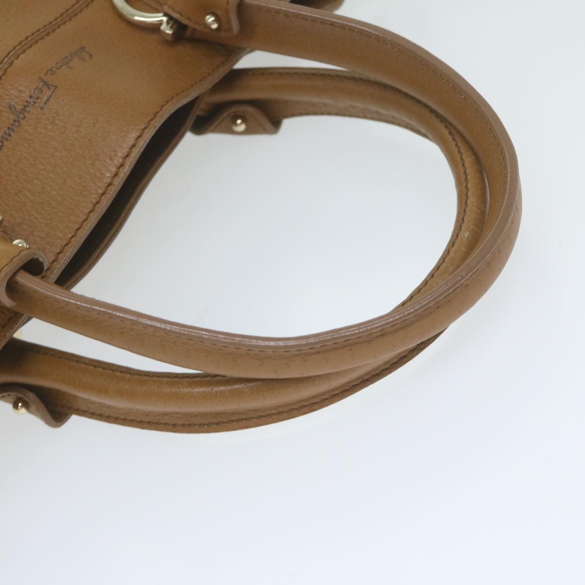 Salvatore Ferragamo Gancini Hand Bag Leather 2way Brown Auth ar11037