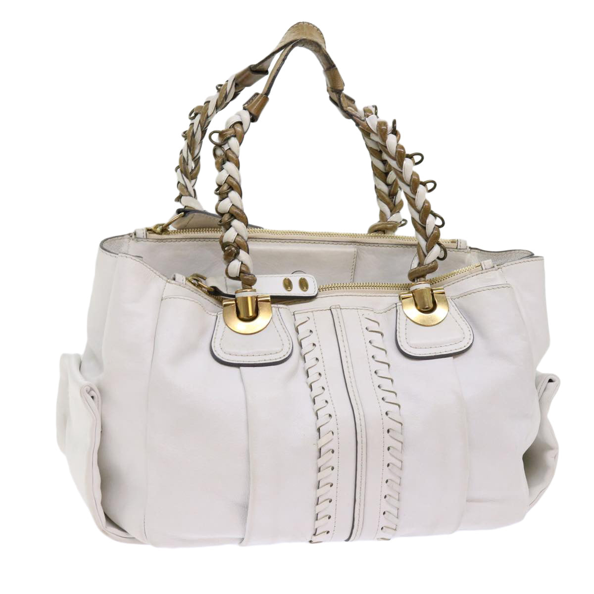 Chloe Shoulder Bag Leather White Auth ar11050