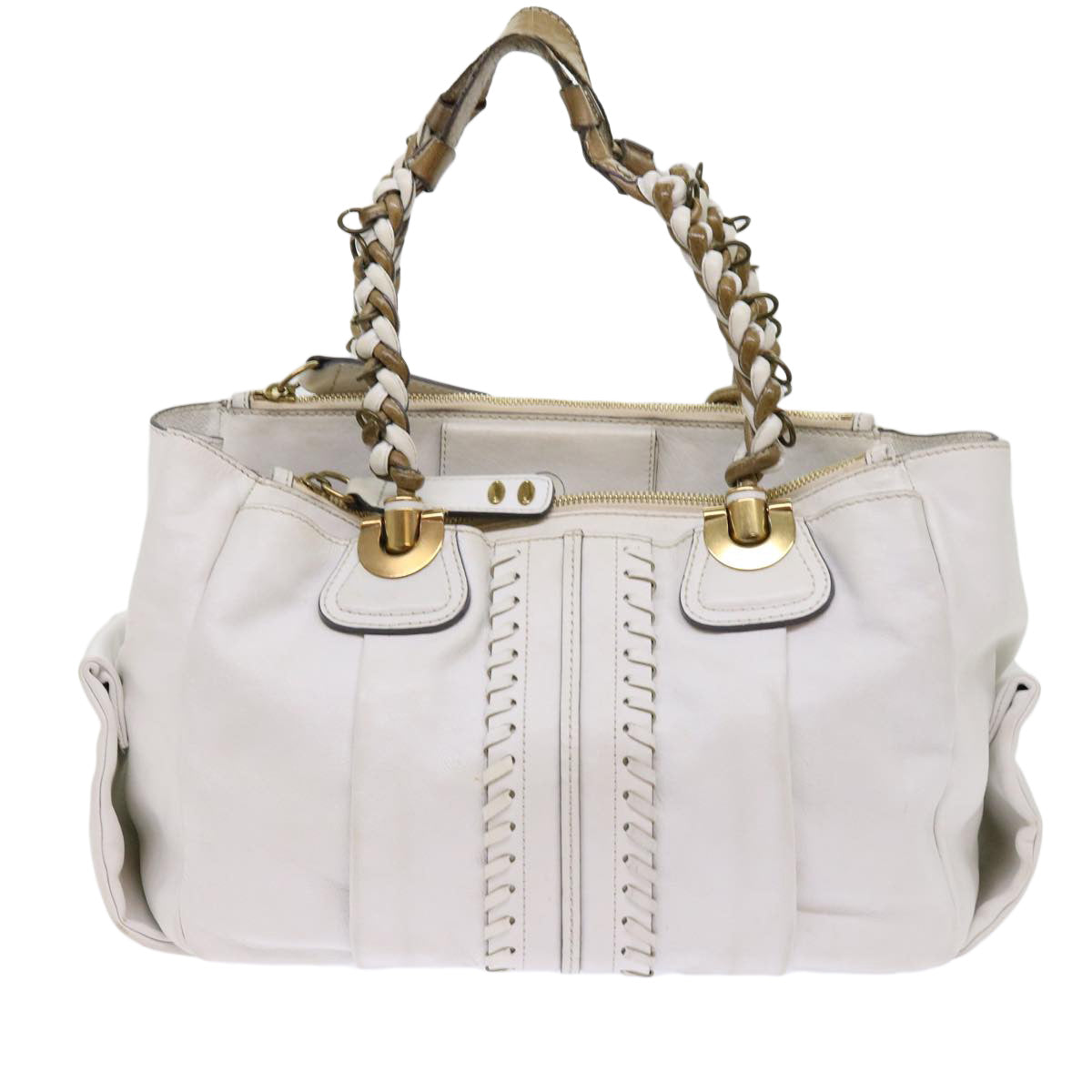 Chloe Shoulder Bag Leather White Auth ar11050
