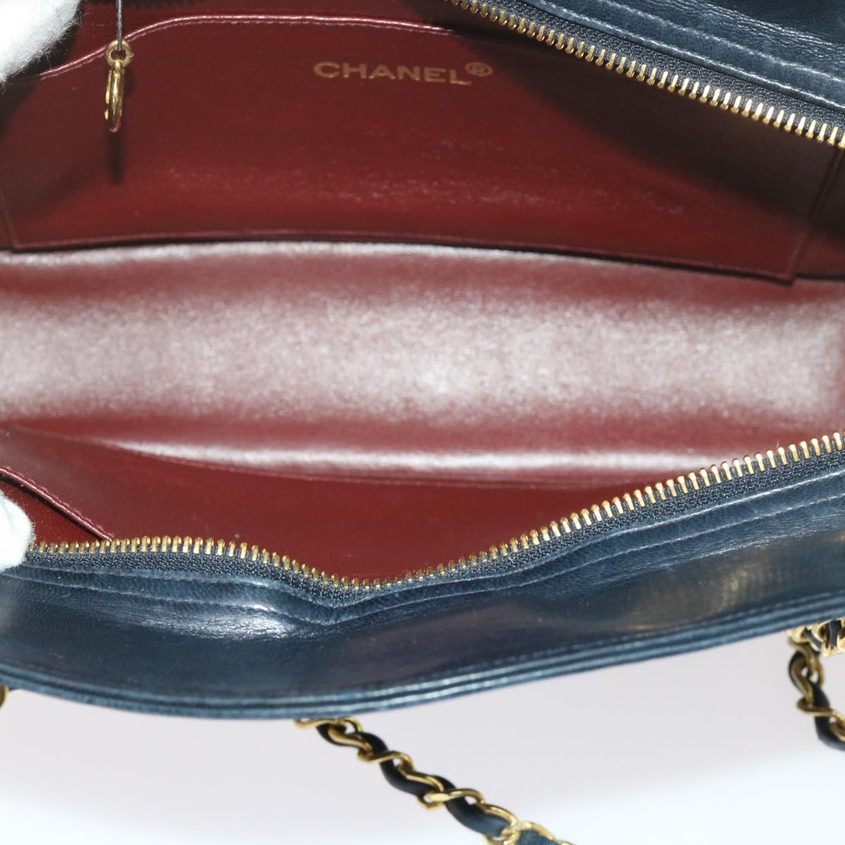CHANEL Matelasse Chain Shoulder Bag Lamb Skin Navy CC Auth ar11052