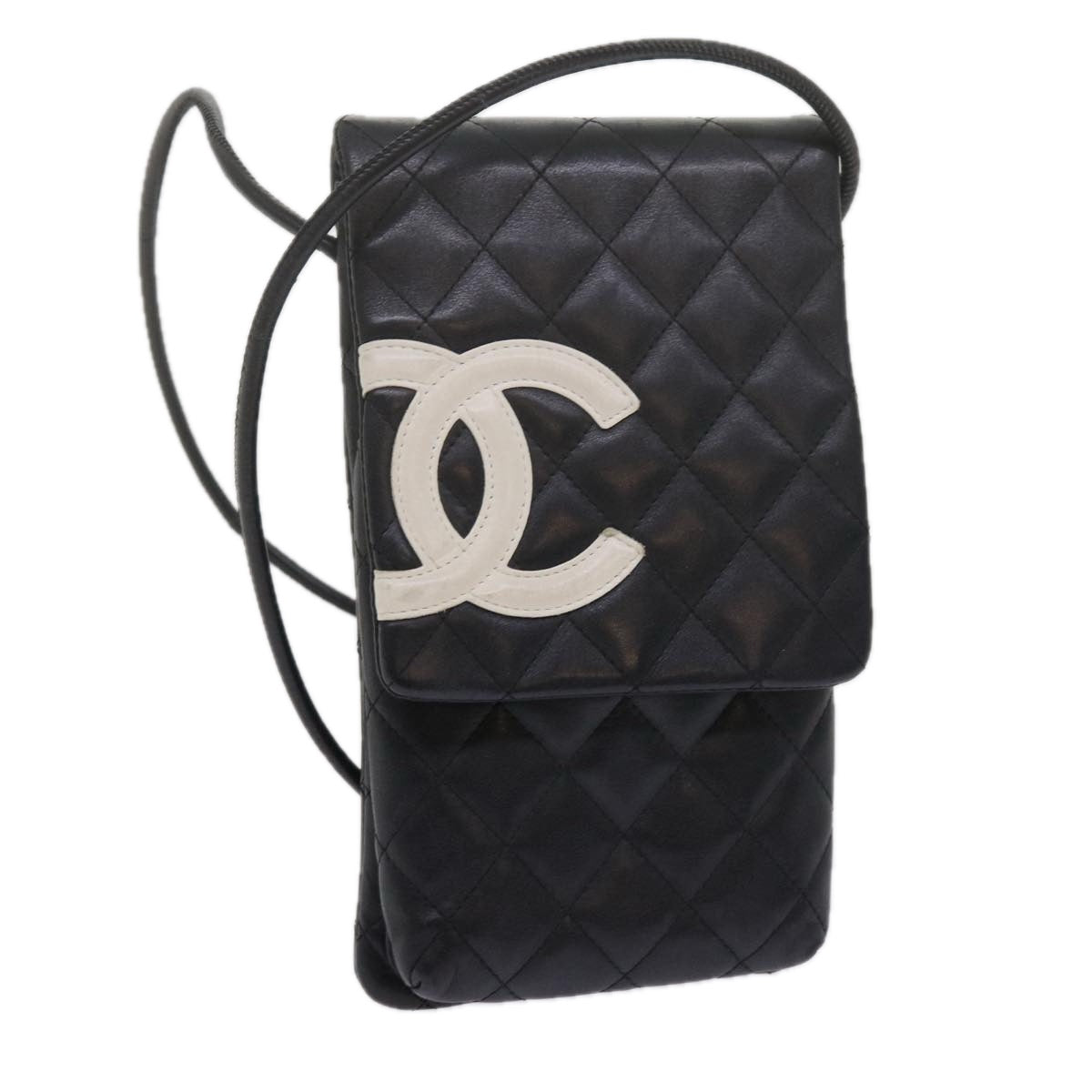 CHANEL Cambon Line Shoulder Bag Leather Black CC Auth ar11055