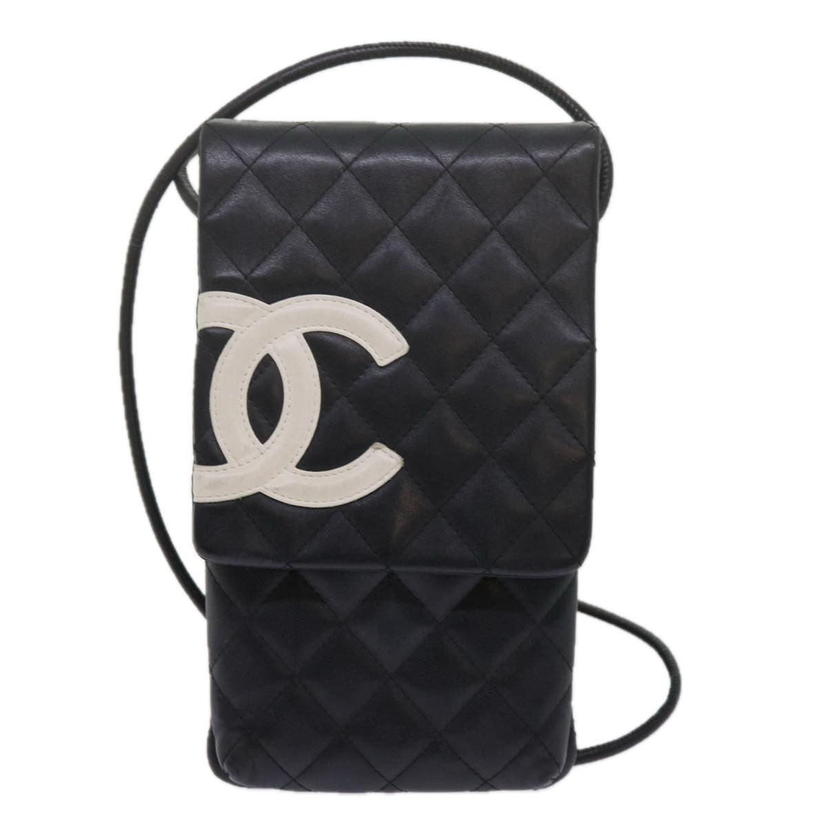 CHANEL Cambon Line Shoulder Bag Leather Black CC Auth ar11055