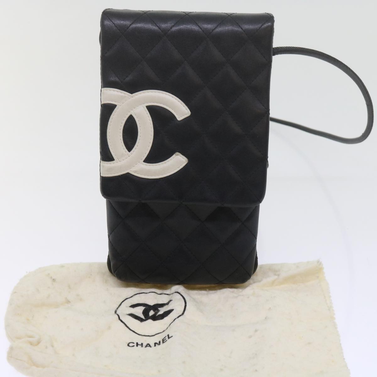 CHANEL Cambon Line Shoulder Bag Leather Black CC Auth ar11055