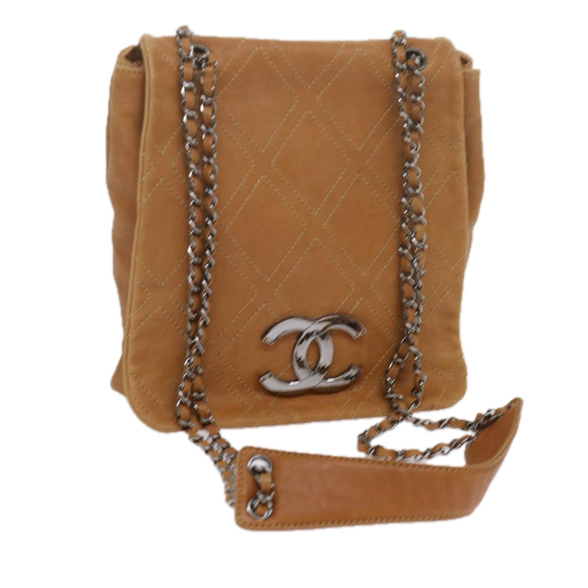 CHANEL Wild Stitch Chain Shoulder Bag Leather Brown CC Auth ar11059